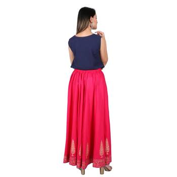 Women Fushcia Gold Print Cotton Skirt 3