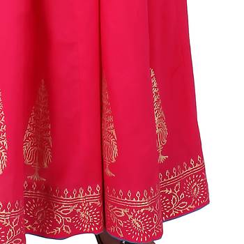 Women Fushcia Gold Print Cotton Skirt 5