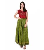 Women Mahendi Green Printed Cotton Skirt