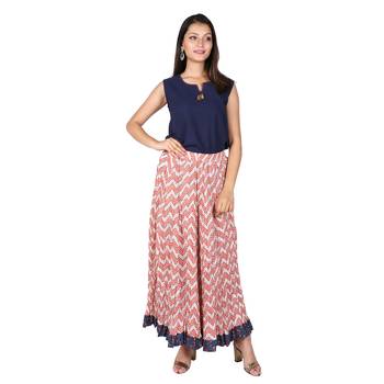 Women Bagru Red Printed Cotton Skirt 1