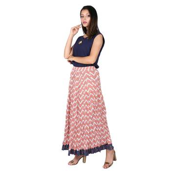Women Bagru Red Printed Cotton Skirt 4