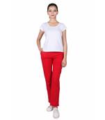 Women Poppy Red Solid Cotton Lycra Yoga Pants