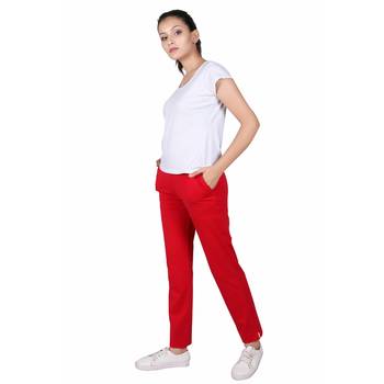 Women Poppy Red Solid Cotton Lycra Yoga Pants 2