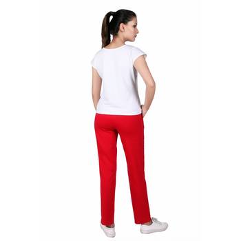Women Poppy Red Solid Cotton Lycra Yoga Pants 3