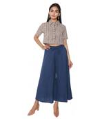 Women Navy Blue Solid Cotton Culottes