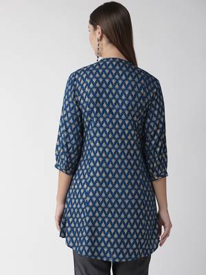 Navy-blue printed viscose rayon party-tops
 2