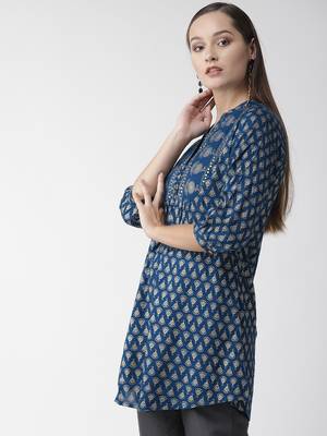 Navy-blue printed viscose rayon party-tops
 3