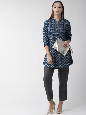 Navy-blue printed viscose rayon party-tops
 4