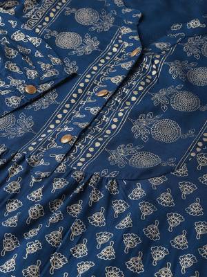 Navy-blue printed viscose rayon party-tops
 5