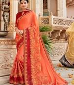 Peach Embroidered Silk Saree With Blouse