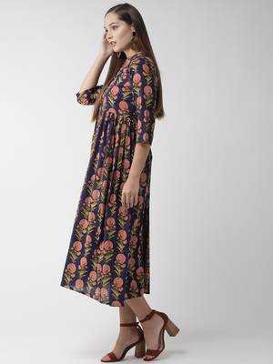 Navy-blue printed cotton maxi-dresses 3
