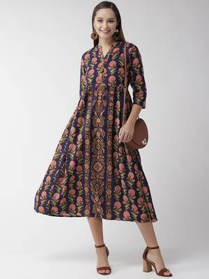 Navy-blue printed cotton maxi-dresses 4