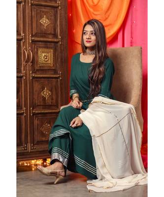 Bottle Green Long Flared Suit Set 2