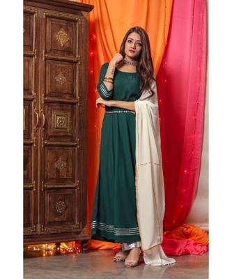 Bottle Green Long Flared Suit Set 3