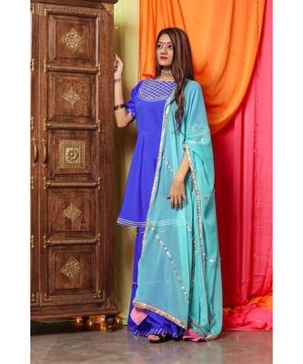 Pastel Blue Gotta Skirt Dress With Dupatta 1