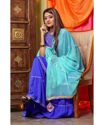 Pastel Blue Gotta Skirt Dress With Dupatta 2