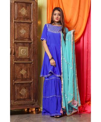 Pastel Blue Gotta Skirt Dress With Dupatta 3