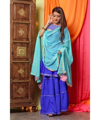 Pastel Blue Gotta Skirt Dress With Dupatta 4