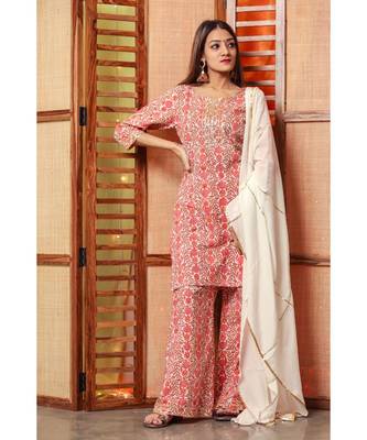 Melon Orange Floral Suit Set 1