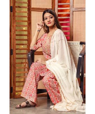 Melon Orange Floral Suit Set 2