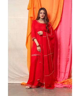 Rose Red Golden Gotta Skirt Dress With Dupatta 1