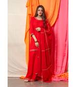 Rose Red Golden Gotta Skirt Dress With Dupatta