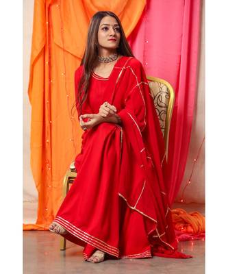 Rose Red Golden Gotta Skirt Dress With Dupatta 2