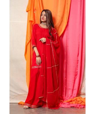Rose Red Golden Gotta Skirt Dress With Dupatta 3