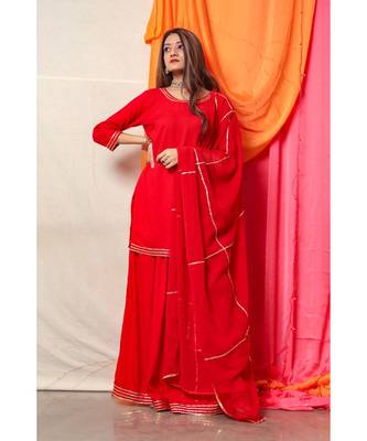 Rose Red Golden Gotta Skirt Dress With Dupatta 5
