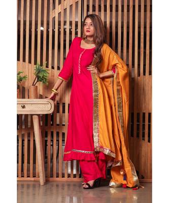 Ravishing Pink Gotta Suit Set With Yellow Dupatta 1