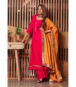 Ravishing Pink Gotta Suit Set With Yellow Dupatta
