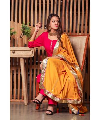 Ravishing Pink Gotta Suit Set With Yellow Dupatta 2