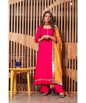 Ravishing Pink Gotta Suit Set With Yellow Dupatta 3