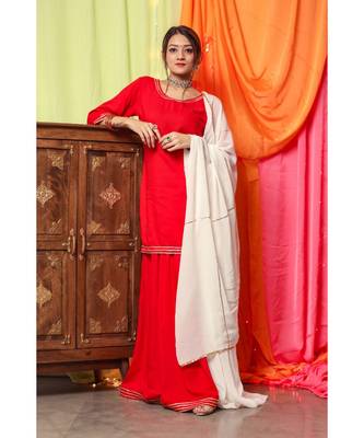 Hot Red Gotta Dress With White Dupatta 1