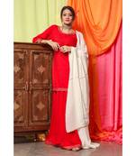 Hot Red Gotta Dress With White Dupatta