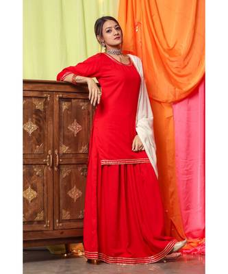 Hot Red Gotta Dress With White Dupatta 2