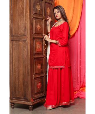 Hot Red Gotta Dress With White Dupatta 3