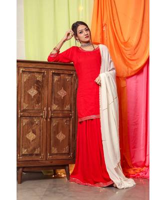 Hot Red Gotta Dress With White Dupatta 5