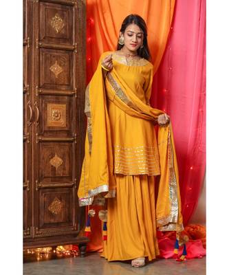 Bright Yellow Gotta Work Suit Set With Yellow Dupatta 3