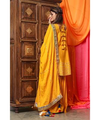 Bright Yellow Gotta Work Suit Set With Yellow Dupatta 4