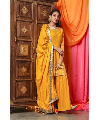 Bright Yellow Gotta Work Suit Set With Yellow Dupatta 5