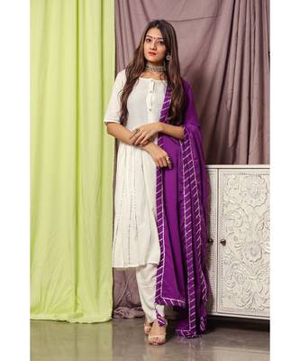 Silver White Gotta Line Suit Set With Dupatta 1