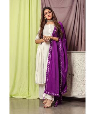 Silver White Gotta Line Suit Set With Dupatta 2