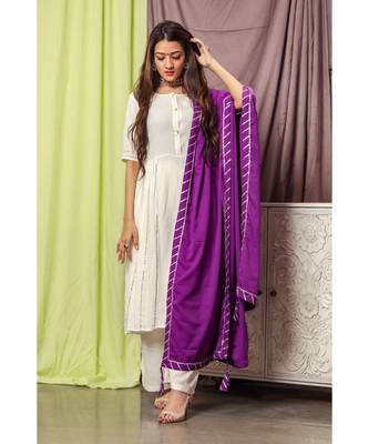 Silver White Gotta Line Suit Set With Dupatta 3