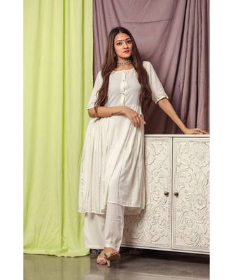 Silver White Gotta Line Suit Set With Dupatta 4