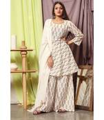 Pink Handblock Suit Set With White Dupatta