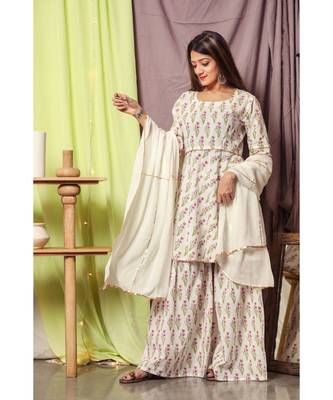 Pink Handblock Suit Set With White Dupatta 2
