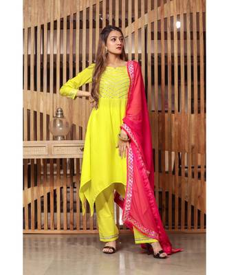 Green Silver Gotta Design Suit Set With Pink Dupatta 1