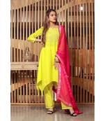 Green Silver Gotta Design Suit Set With Pink Dupatta