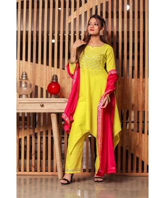 Green Silver Gotta Design Suit Set With Pink Dupatta 3